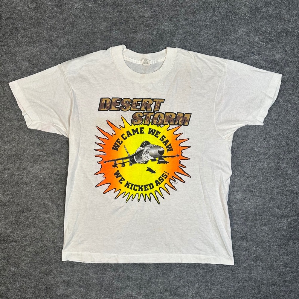 Screen Stars Desert Storm T-Shirt Men XL White Good 1991 Military Single Stitch
